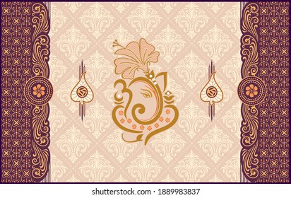 Wedding Invitation Card Design With Lord Ganesh. Exclusive Vintage Decorative Vector Illustration.