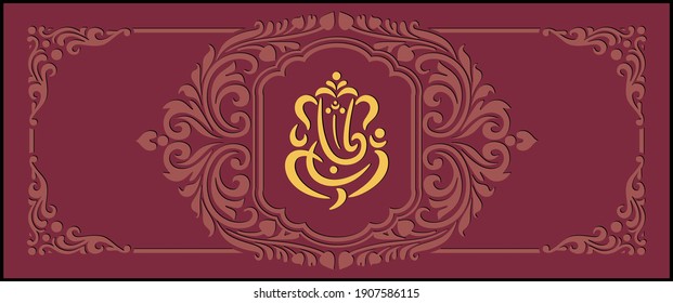 Wedding Invitation card design with Lord Ganesh. Exclusive vintage decorative vector illustration.