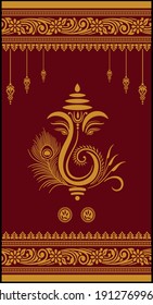 Wedding Invitation Card Design With Lord Ganesh. Exclusive Vintage Decorative Vector Illustration.