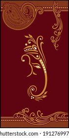 Wedding Invitation card design with Lord Ganesh. Exclusive vintage decorative vector illustration.