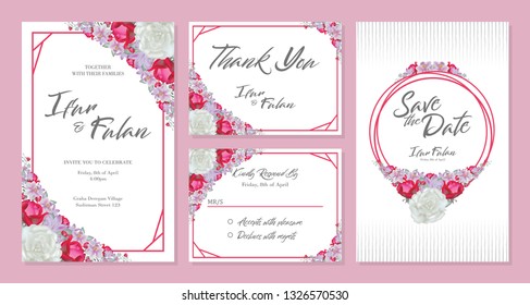 Wedding invitation card design sets with flowers
