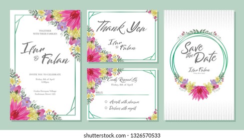 Wedding invitation card design sets with flowers