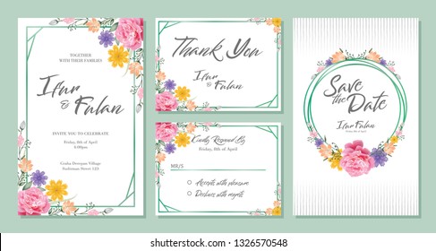 Wedding invitation card design sets with flowers
