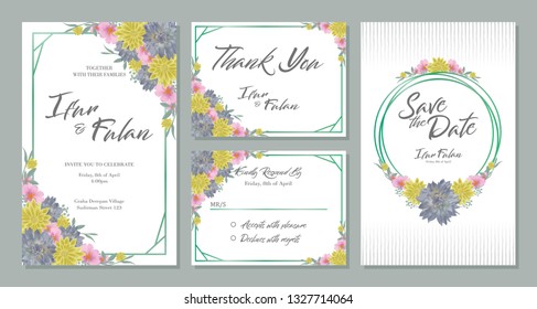 Wedding invitation card design sets with flowers