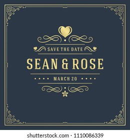 Wedding invitation card design template vector illustration. Wedding save the date title vintage typographic badge.