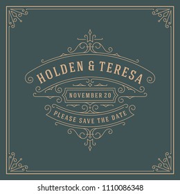 Wedding invitation card design template vector illustration. Wedding save the date title vintage typographic badge.