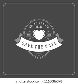 Wedding invitation card design template vector illustration. Wedding save the date title vintage typographic badge.