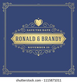 Wedding invitation card design template vector illustration. Wedding save the date title vintage typographic badge.