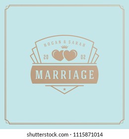 Wedding invitation card design template vector illustration. Wedding save the date title vintage typographic badge.