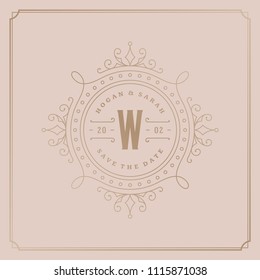 Wedding invitation card design template vector illustration. Wedding save the date title vintage typographic badge.