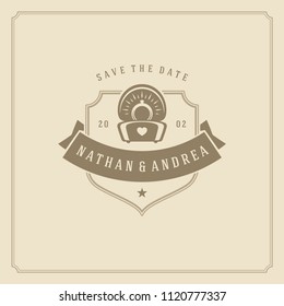 Wedding invitation card design template vector illustration. Wedding save the date title vintage typographic badge.