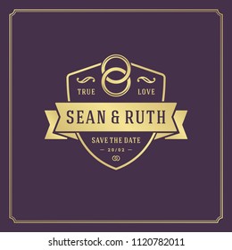 Wedding invitation card design template vector illustration. Wedding save the date title vintage typographic badge.
