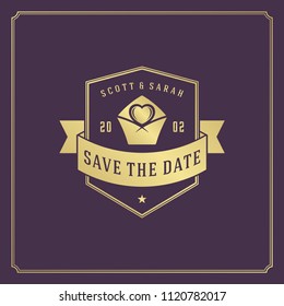 Wedding invitation card design template vector illustration. Wedding save the date title vintage typographic badge.