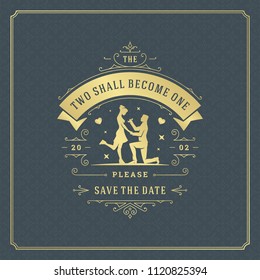 Wedding invitation card design template vector illustration. Wedding save the date title vintage typographic badge.