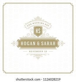Wedding invitation card design template vector illustration. Wedding save the date title vintage typographic badge.