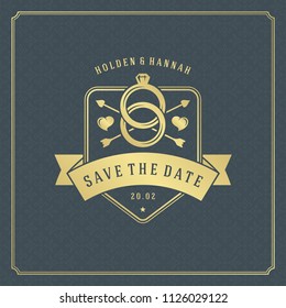 Wedding invitation card design template vector illustration. Wedding save the date title vintage typographic badge.