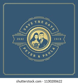 Wedding invitation card design template vector illustration. Wedding save the date title vintage typographic badge.