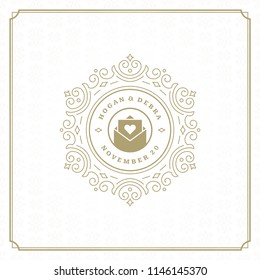 Wedding invitation card design template vector illustration. Wedding save the date title vintage typographic badge.