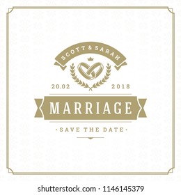 Wedding invitation card design template vector illustration. Wedding save the date title vintage typographic badge.