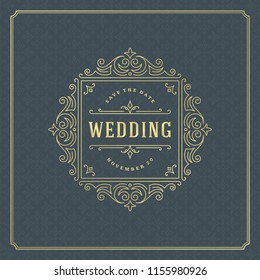Wedding invitation card design template vector illustration. Wedding save the date title vintage typographic badge.