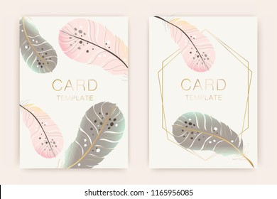 Wedding invitation and Card design template with beautiful  feathers and luxury texture vector illustration.