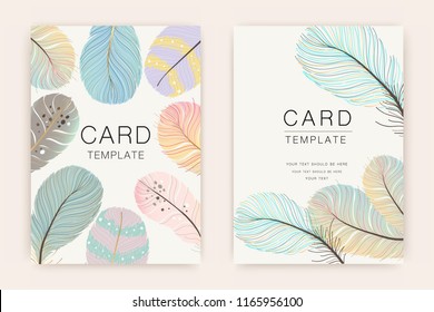 Wedding invitation and Card design template with beautiful  feathers and luxury texture vector illustration.