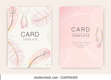 Wedding invitation and Card design template with beautiful  feathers and luxury texture vector illustration.
