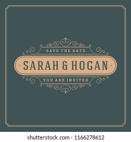 Wedding invitation card design template vector illustration. Wedding save the date title vintage typographic badge.