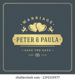Wedding invitation card design template vector illustration. Wedding save the date title vintage typographic badge.