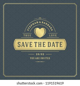 Casamento convite cartão modelo modelo vetor ilustração. Casamento salvar a data título vintage distintivo tipográfico.