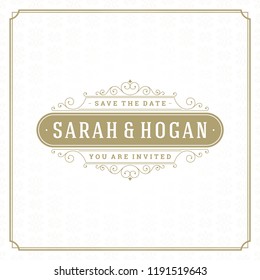 Wedding invitation card design template vector illustration. Wedding save the date title vintage typographic badge.