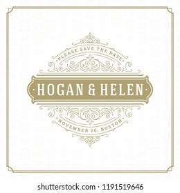 Wedding invitation card design template vector illustration. Wedding save the date title vintage typographic badge.