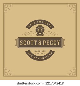 Wedding invitation card design template vector illustration. Wedding save the date title vintage typographic badge.