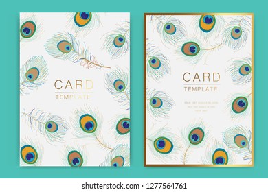 Wedding invitation and Card design template with beautiful  Peacock feathers and luxury texture vector illustration.