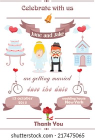 Wedding invitation card with design template element, vector illustration 