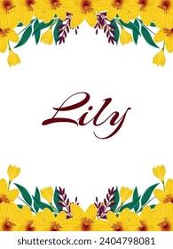 Wedding invitation card design template, yellow lilies flower