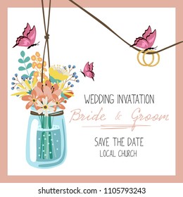 Wedding invitation card design, vector illustration.