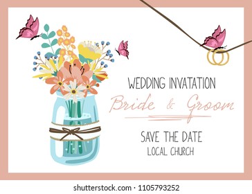 Wedding invitation card design, vector illustration.