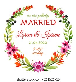 Wedding invitation card design watercolor hand drawn