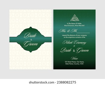 Wedding Invitation Card Design In White And Green Color.