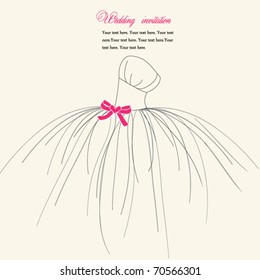 Wedding invitation card, dress with pink bow