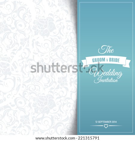 wedding invitation card editable with background chevron, font, type, ribbons and heart vector