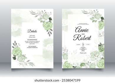 Cartão De Convite De Casamento Com Elegante Conjunto Floral De Aquarela Bonita. Ilustrador e designer. Convites de casamento, salvar a data, Convites de aniversário, Convites de vídeo, E-Cards.