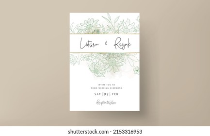 wedding invitation card with elegant monoline floral