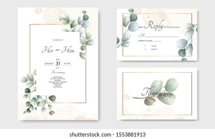 Wedding Invitation Card With Eucalyptus Leaves Template