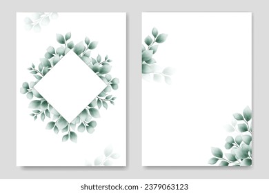 wedding invitation card with eucalyptus leaves watercolor 