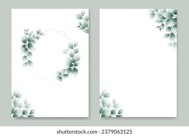 wedding invitation card with eucalyptus leaves watercolor 