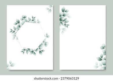 wedding invitation card with eucalyptus leaves watercolor 