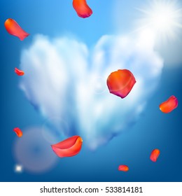 Wedding invitation card falling rose petals background. EPS 10 vector file included