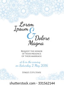 Wedding invitation card with fantasy snowflakes